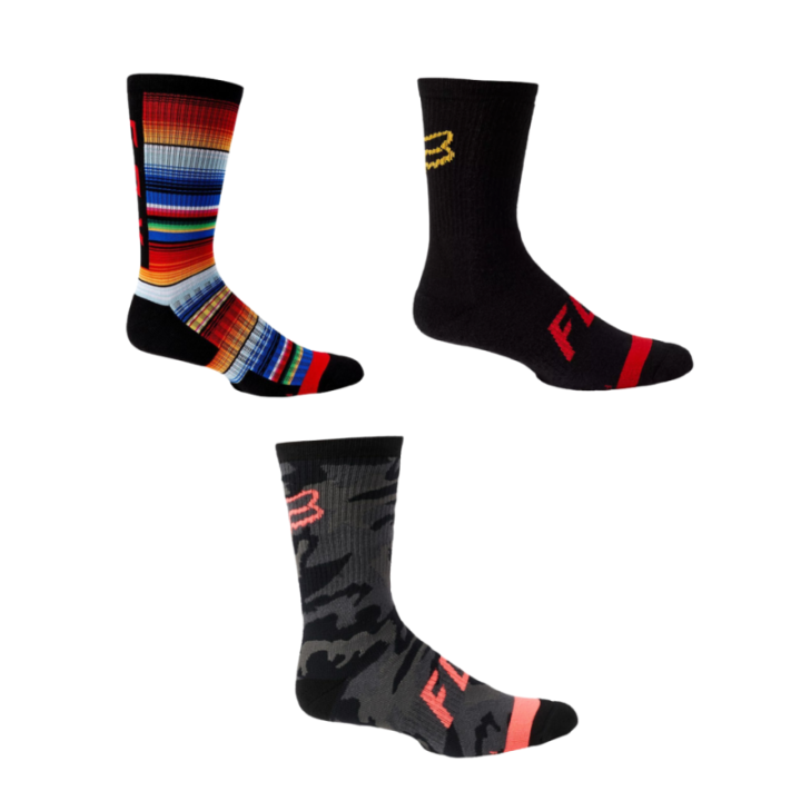 CHAUSSETTES DEFEND 20 cm noir logo or  fox rouge  taille S/M