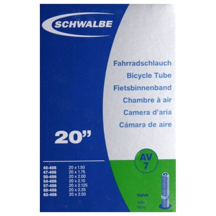 Chambre à air SCHWALBE 20" AV7 20" x1,50 à 2,50- Shrader 40mm