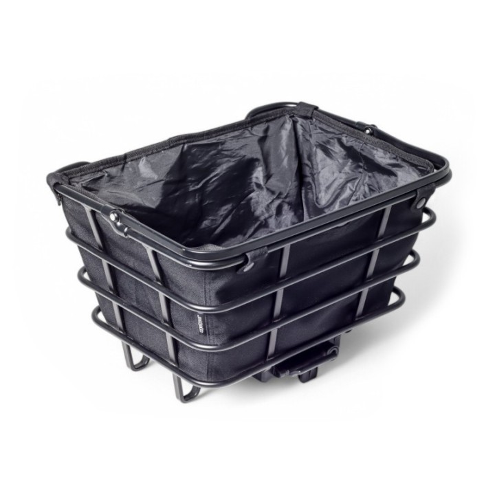 Panier AVS + Housse Noirs pourl\'avant et l\'arrière.Aluminium et fond en plastique.Max. 10 kg. L40 x H20 x l29cmPoids 1