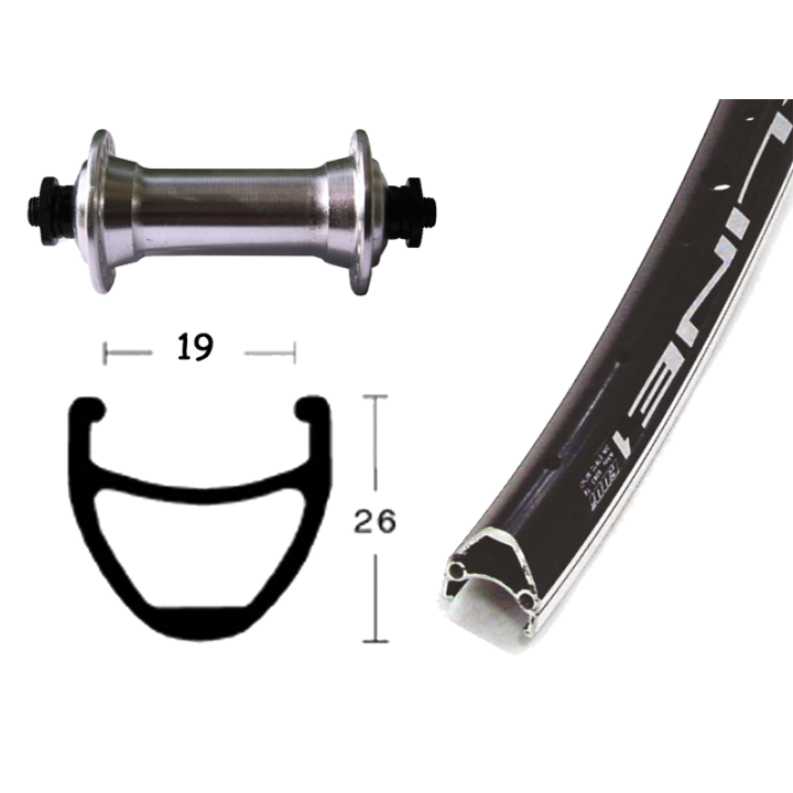 roue AV 26 x 1.75 RB TX 800 argent QR 36t. Airline 1 noir