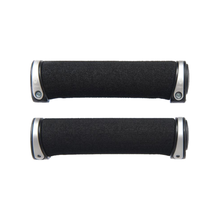 CRANKBROTHERS PAIRE DE GRIPS LOCK ON COBALT ARGENT MOUSSE 130 MM